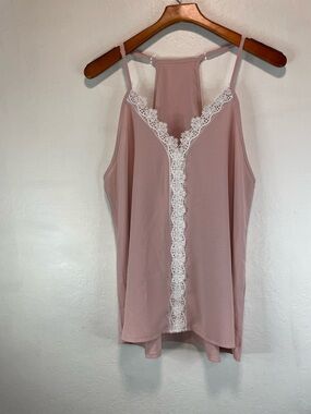 SHEIN Dusty Pink Lace Trim Racerback Cami